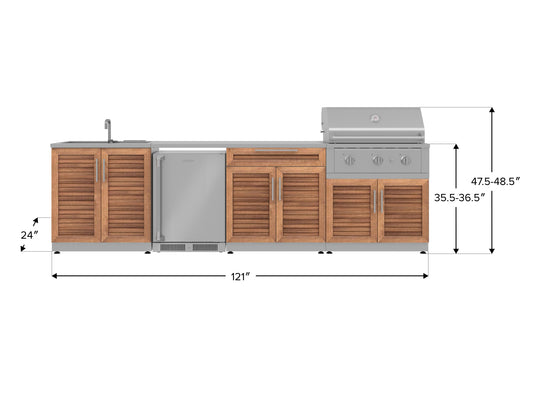 Outdoor Kitchen in Classic Grove Finish with Performance Grill 6 Piece Set with Fridge and Sink and Outdoor TV
