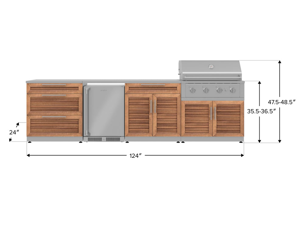 Outdoor Kitchen in Classic Grove Finish with Performance Grill 7 Piece Set and Outdoor TV