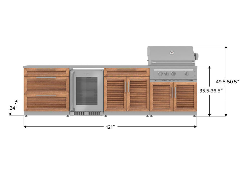 Outdoor Kitchen in Classic Grove Finish with Platinum Grill 7 Piece Set and Outdoor TV
