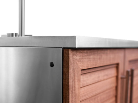 Outdoor Kitchen in Classic Grove Finish with Performance Grill 5 Piece Set with Sink and Outdoor TV