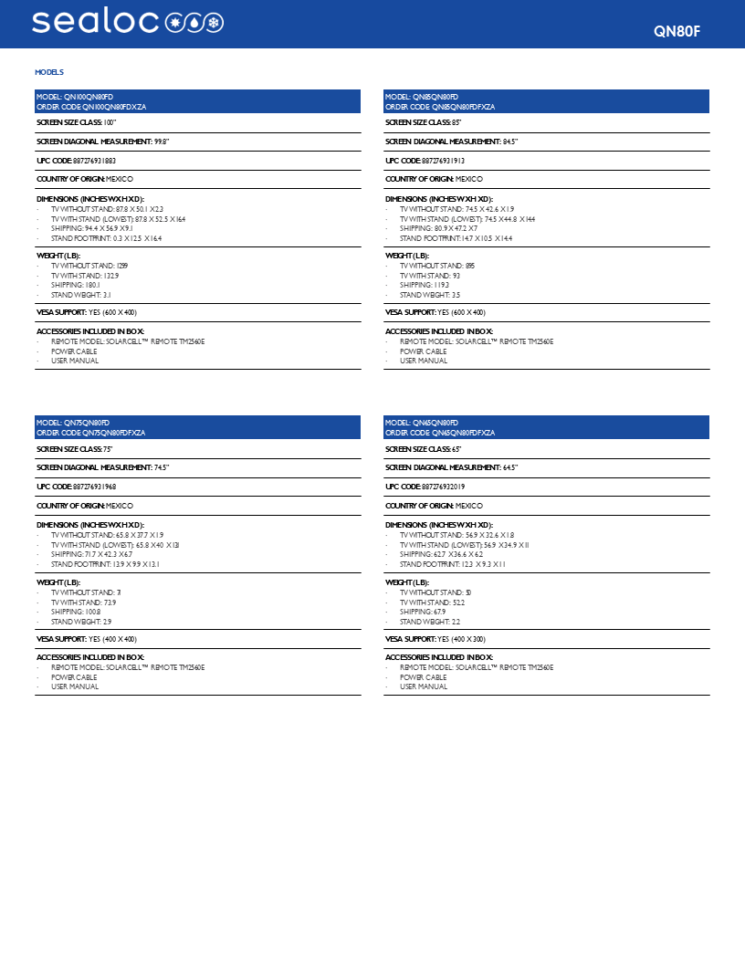 weatherloc® treated Samsung QN80F Series Neo QLED 4K UHD Vision AI Smart TV