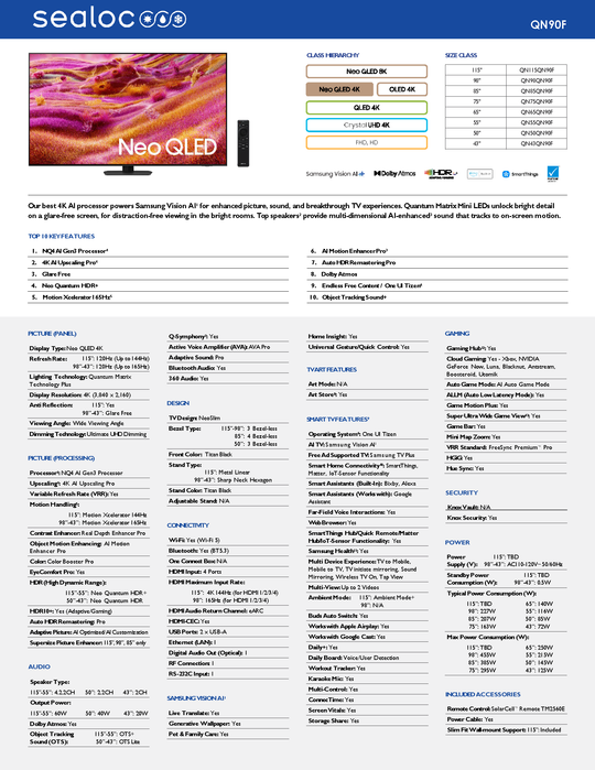 weatherloc® treated Samsung QN90F Series Neo QLED 4K UHD Vision AI Smart TV