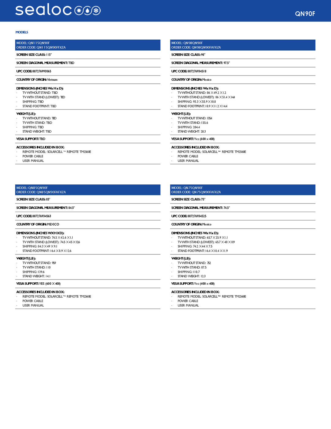 weatherloc® treated Samsung QN90F Series Neo QLED 4K UHD Vision AI Smart TV