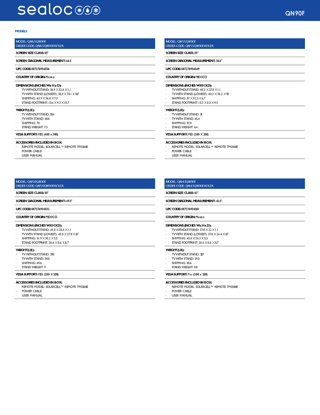 weatherloc® treated Samsung QN90F Series Neo QLED 4K UHD Vision AI Smart TV