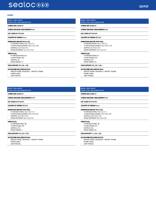 weatherloc® treated Samsung QN90F Series Neo QLED 4K UHD Vision AI Smart TV